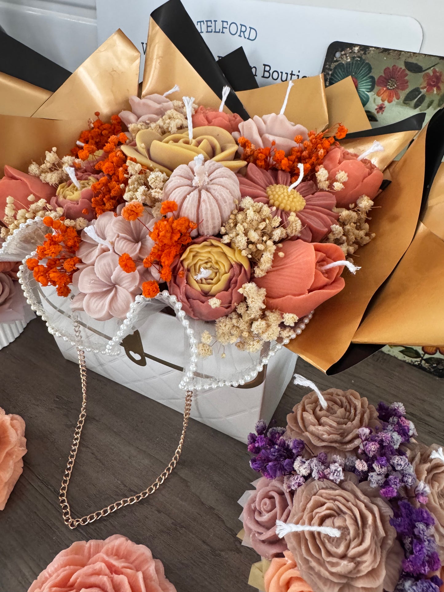 Candle Flower Bouquet Autumn Glow