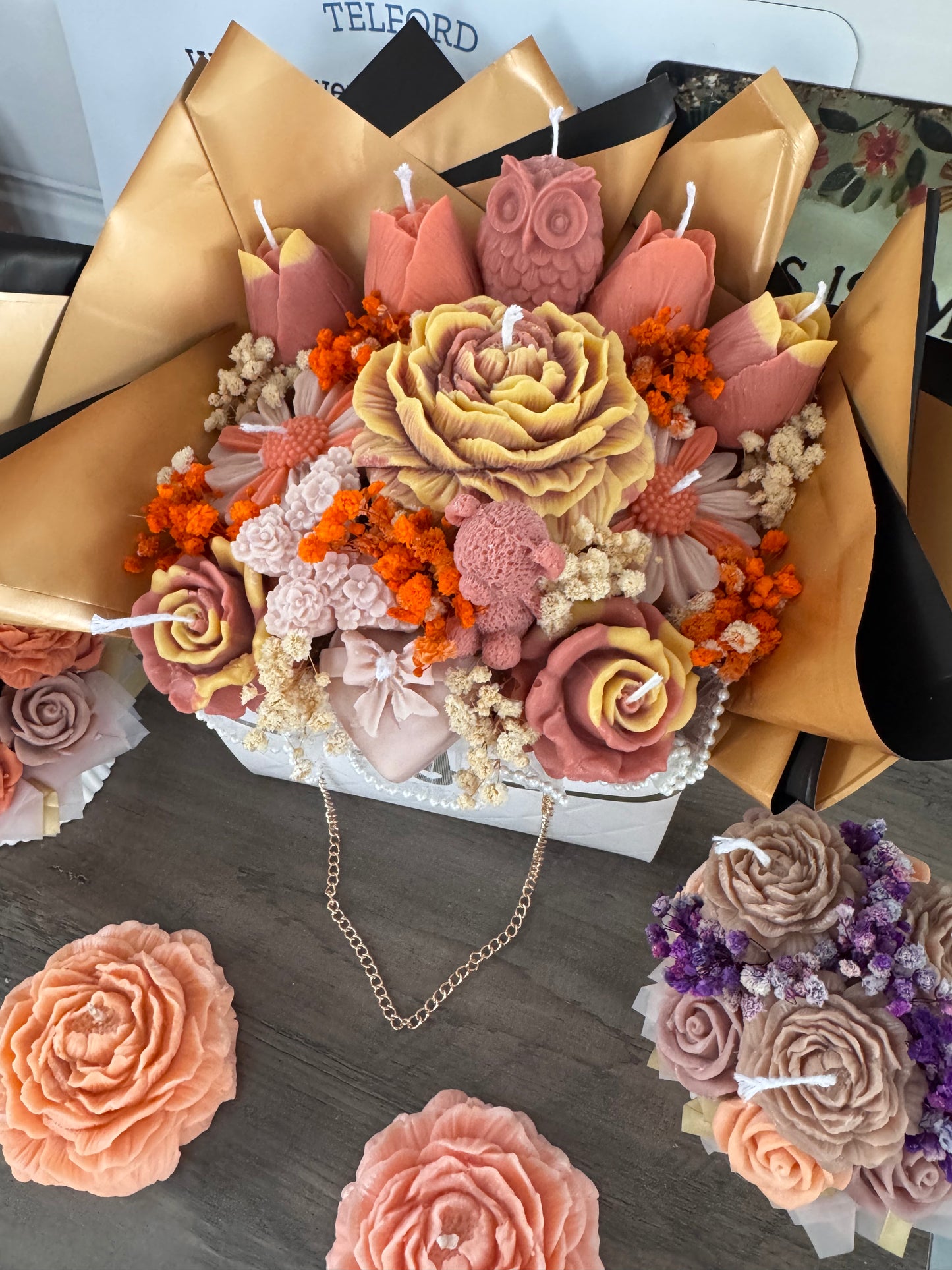 Candle Flower Bouquet Autumn Glow